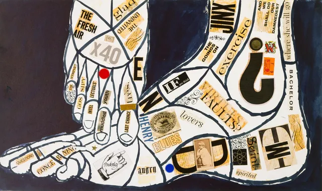 Dessin-collage d'un pied par Andy Warhol, visuel de l'exposition La ligne et l'image au musée du Luxembourg