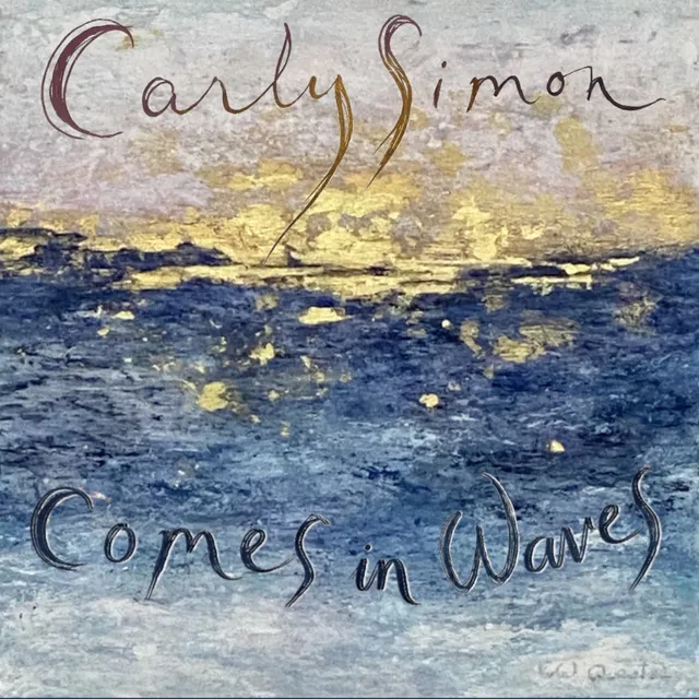 Pochette de l'album Comes in Waves de Carly Simon : une mer peinte dans les tons bleus et or