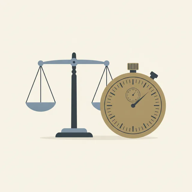 Balance de la justice a cote d'un chronometre symbolisant une justice qui compte les secondes