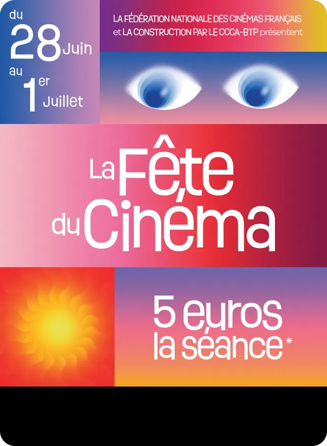 Affiche officielle de la Fête du Cinéma 2026, du 28 juin au 1er juillet, 5 euros la séance