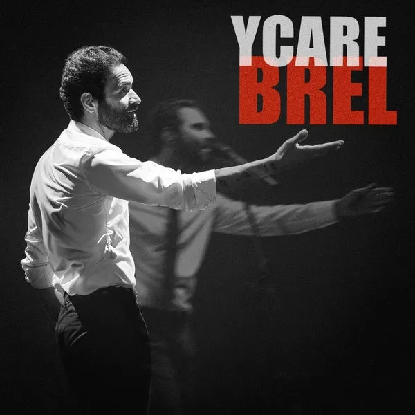 Pochette de l'album Brel d'Ycare, en noir et blanc avec le titre en rouge
