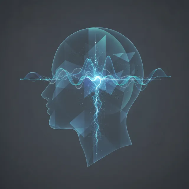 Silhouette stylisée d'une tête humaine traversée d'ondes magnétiques lumineuses, illustration de la lecture cérébrale par IA
