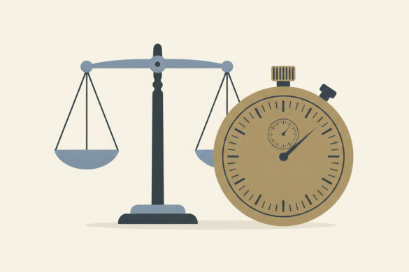 Balance de la justice a cote d'un chronometre symbolisant une justice qui compte les secondes