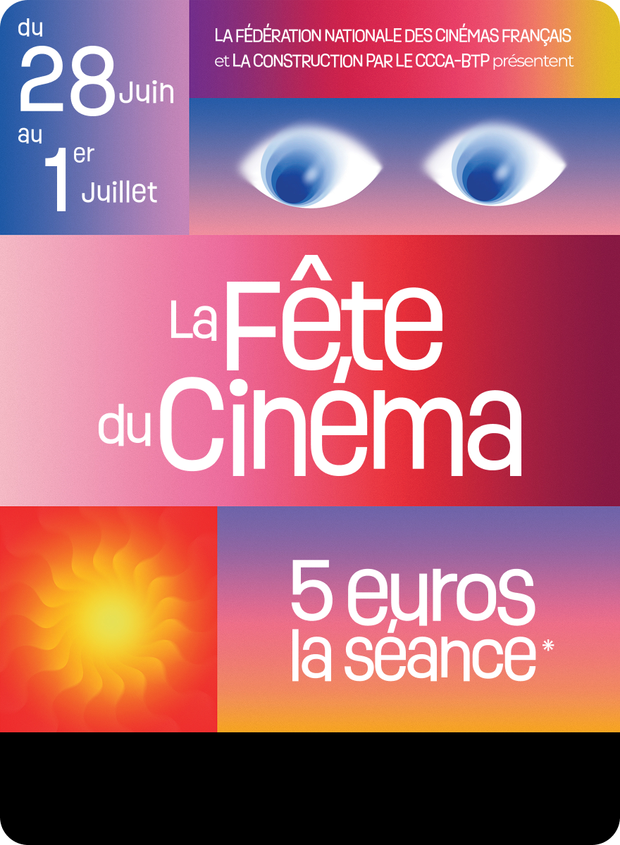 Affiche officielle de la Fête du Cinéma 2026, du 28 juin au 1er juillet, 5 euros la séance