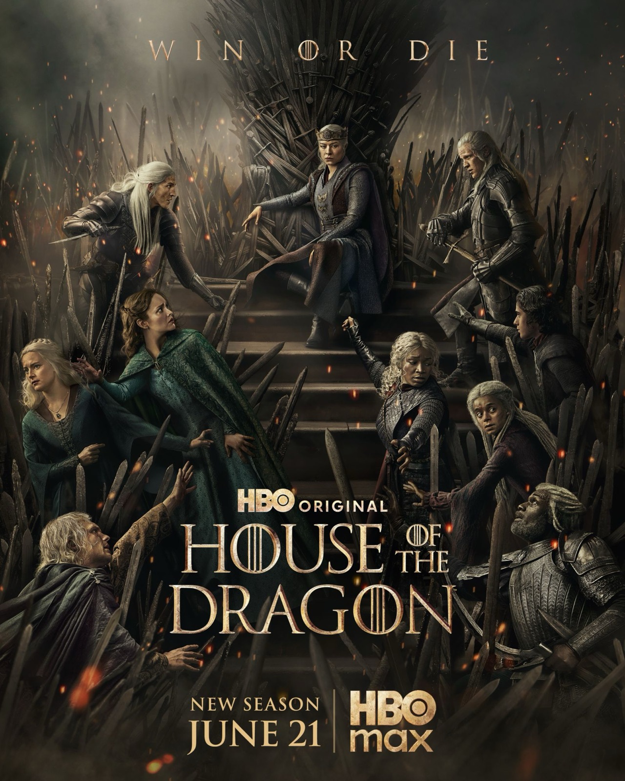 Affiche officielle de House of the Dragon saison 3 (HBO), Win or Die, sortie le 21 juin