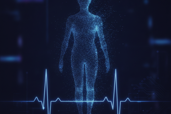 Silhouette humaine composée de données numériques au-dessus d'un électrocardiogramme