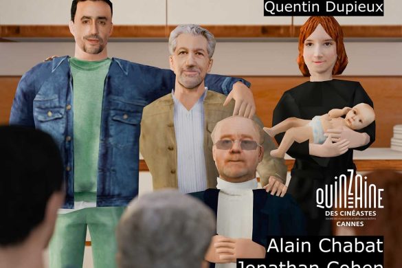 Affiche du film Le Vertige de Quentin Dupieux, animation 3D au style PlayStation, avec Alain Chabat, Jonathan Cohen et Anais Demoustier