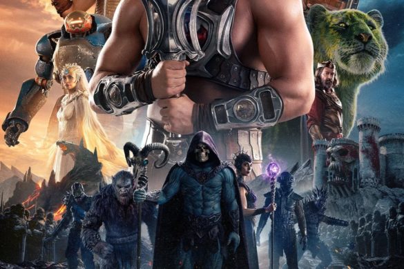 Affiche francaise du film Les Maitres de l'Univers 2026 avec He-Man epee levee, Skeletor et le casting devant le chateau de Grayskull