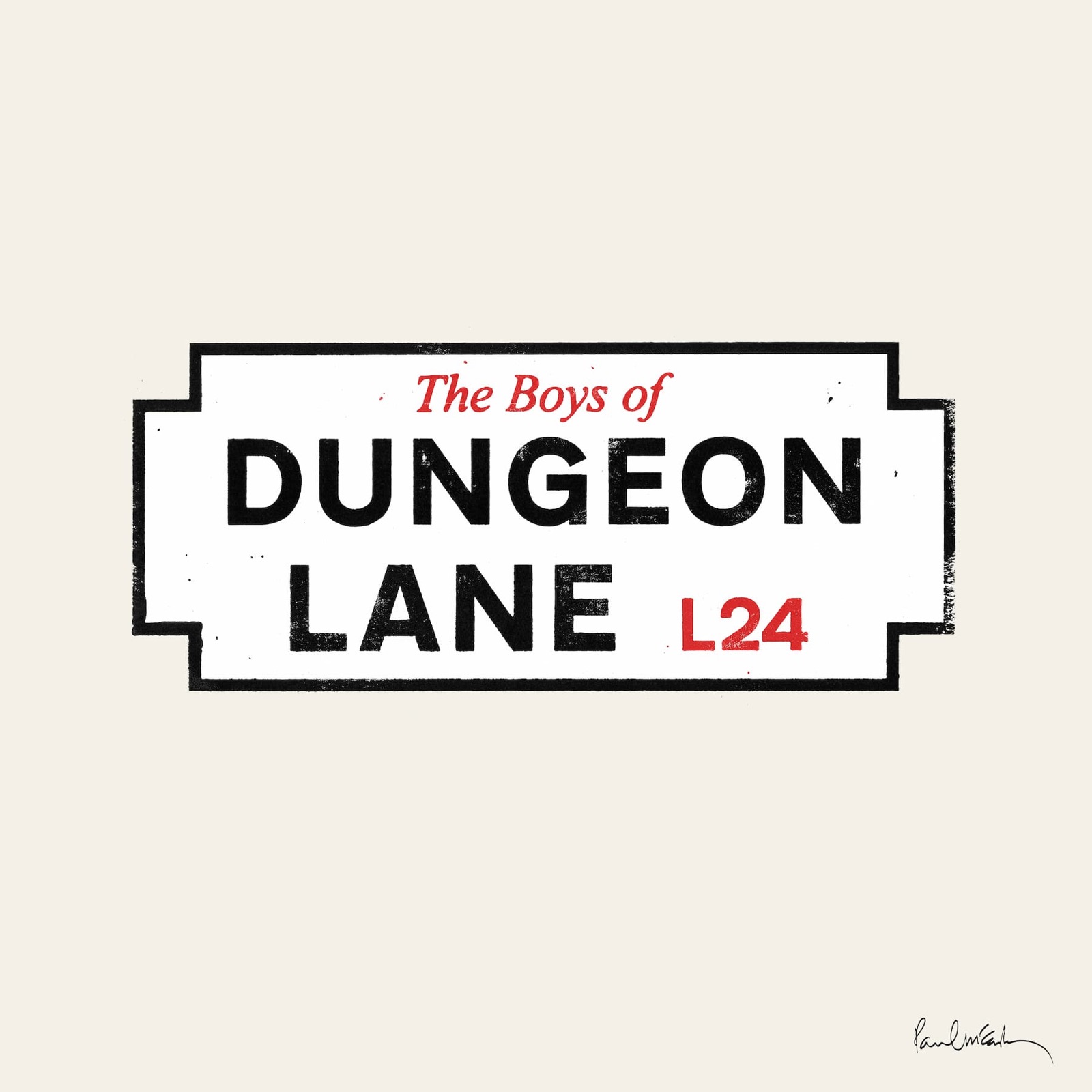 Pochette de l'album The Boys of Dungeon Lane de Paul McCartney, plaque de rue de Liverpool