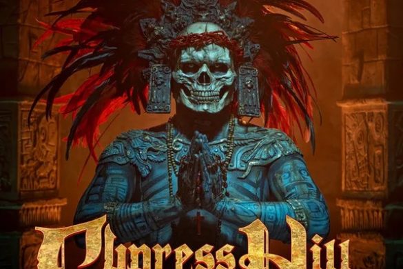 Pochette de l'album Dios Bendiga de Cypress Hill, figure aztèque à tête de mort