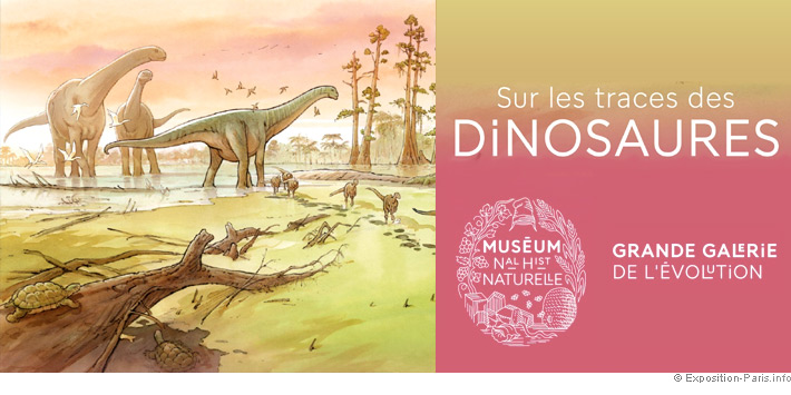 Affiche de l'exposition Sur les traces des dinosaures : des sauropodes au bord de l'eau au Cretace, Grande Galerie de l'Evolution