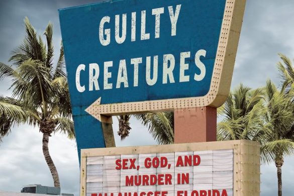 Couverture du livre Guilty Creatures de Mikita Brottman, une enseigne surmontee d'une croix et un alligator, en Floride