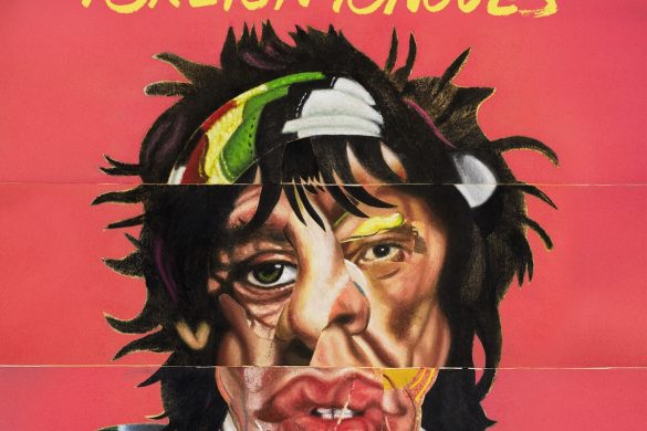 Pochette de l'album Foreign Tongues des Rolling Stones, portrait-collage signé Nathaniel Mary Quinn sur fond rose