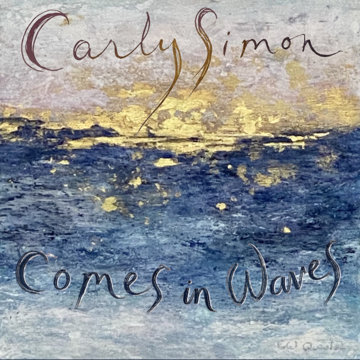 Pochette de l'album Comes in Waves de Carly Simon : une mer peinte dans les tons bleus et or