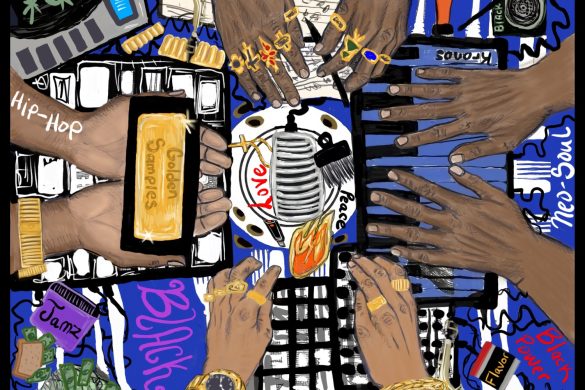 Pochette de l'album Watchu Bringing? de Dinner Party, illustration signee Amani Washington