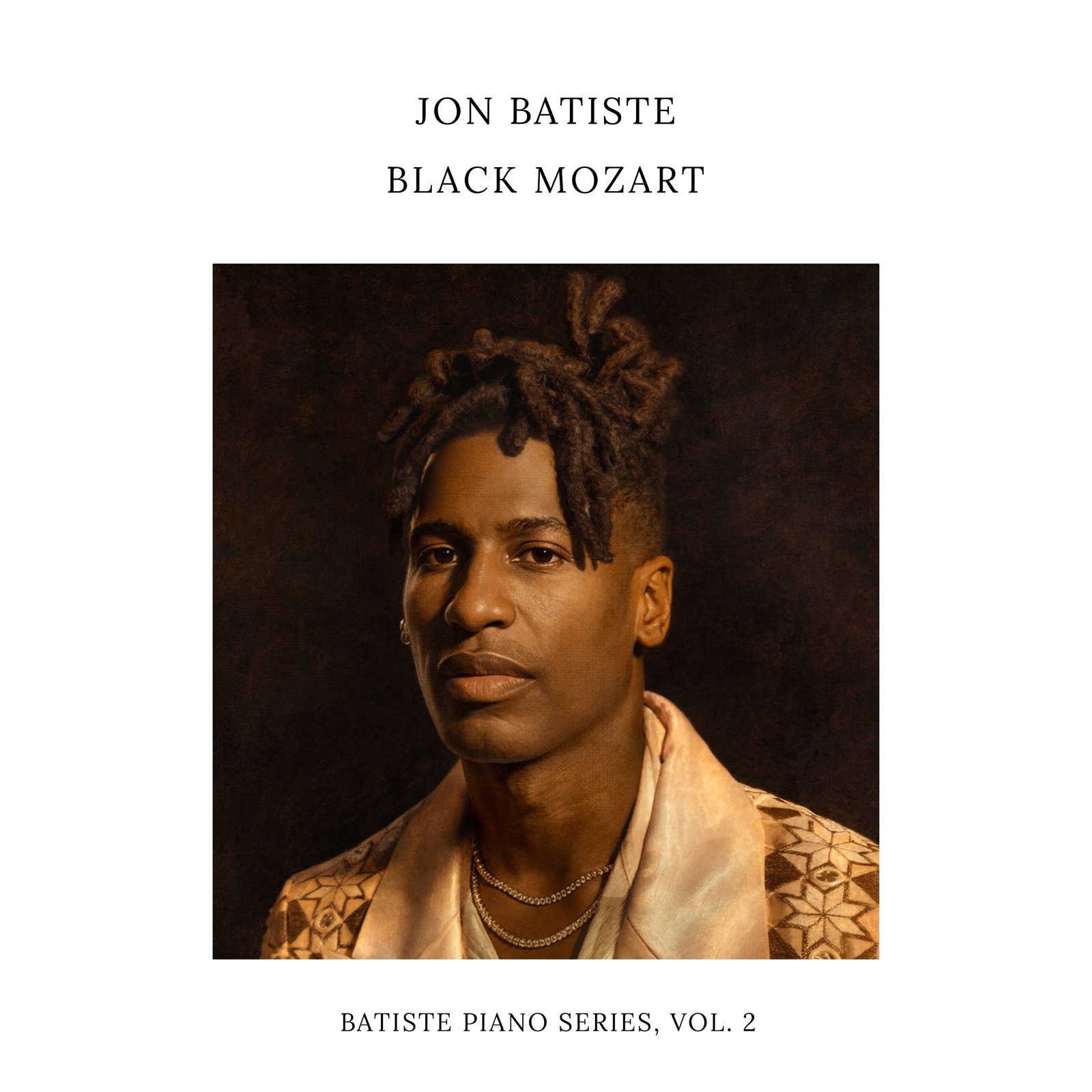 Pochette de l'album Black Mozart de Jon Batiste, portrait peint du pianiste
