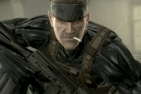 Solid Snake vieilli, bandeau sur l'oeil et cigarette au bec, dans Metal Gear Solid 4