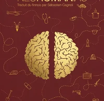 Couverture du roman Neuromaniac de Jaakko Yli-Juonikas, un cerveau doré sur fond bordeaux, éditions Monts Métallifères