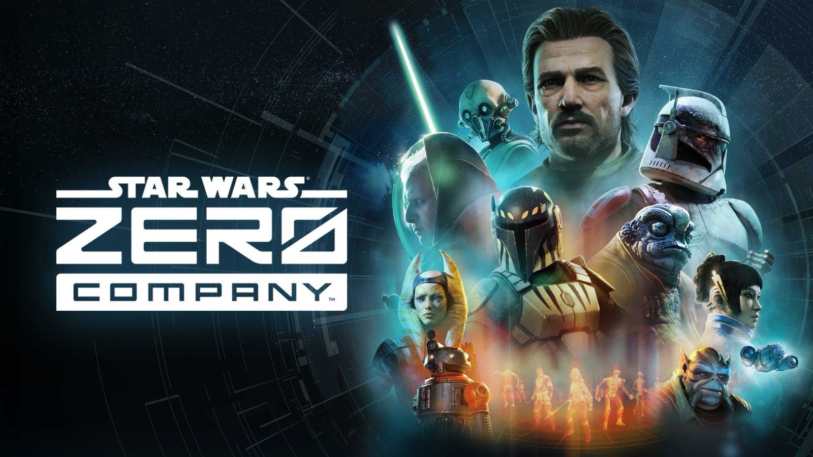 Key art officiel de Star Wars Zero Company : l'escouade menée par Hawks pendant la Guerre des Clones