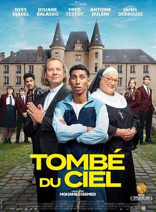 Affiche du film Tombé du ciel de Mohamed Hamidi, avec Ilyes Djadel, Josiane Balasko, Fred Testot, Antoine Duléry et Jamel Debbouze