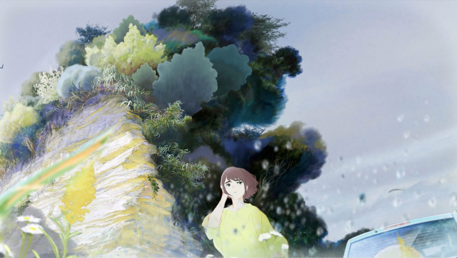 Image du film d'animation Une aube nouvelle de Yoshitoshi Shinomiya : une jeune femme dans un paysage peint