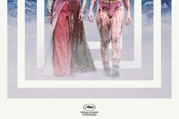Affiche officielle de Teenage Sex and Death at Camp Miasma : Gillian Anderson et Hannah Einbinder couvertes de sang dans un decor enneige