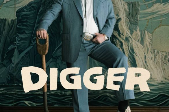 Affiche officielle du film Digger d'Alejandro González Iñárritu avec Tom Cruise en costume et chapeau de cowboy, un pied sur un globe