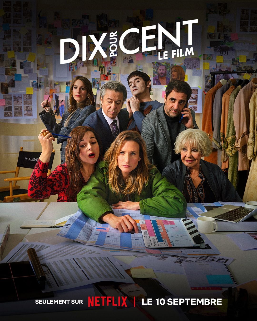 Affiche officielle de Dix pour cent, le film : la troupe de l'agence ASK reunie autour d'Andrea Martel, sur Netflix le 10 septembre