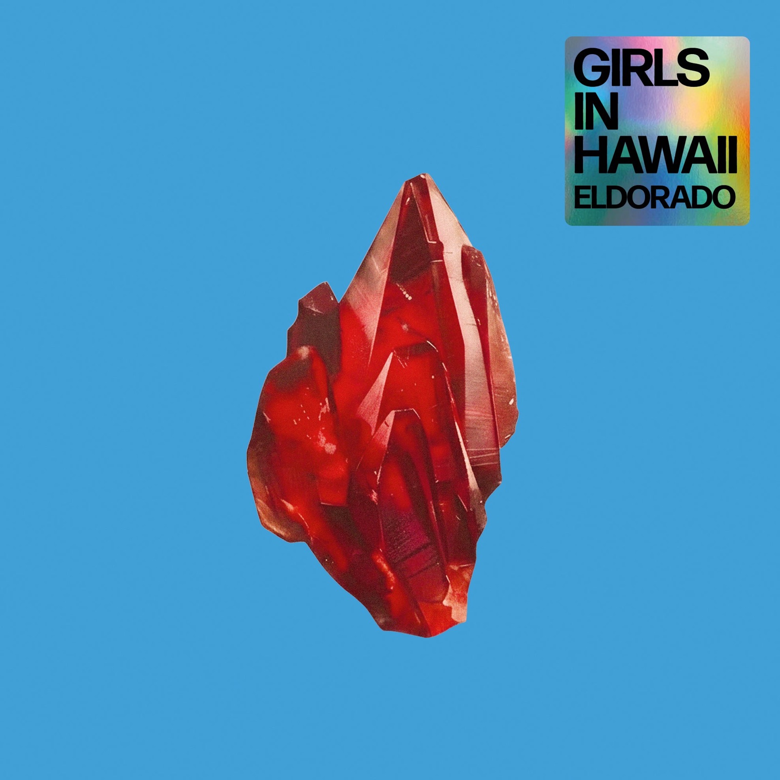 Pochette de l'album Eldorado de Girls in Hawaii : un cristal rouge sur fond bleu