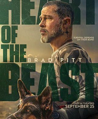 Affiche du film Heart of the Beast : Brad Pitt de profil et un berger allemand