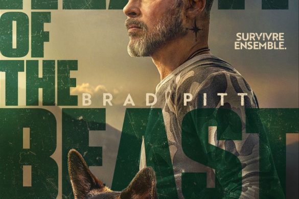 Affiche officielle du film Heart of the Beast : Brad Pitt et son berger allemand Odin, mention Survivre ensemble, au cinéma le 23 septembre