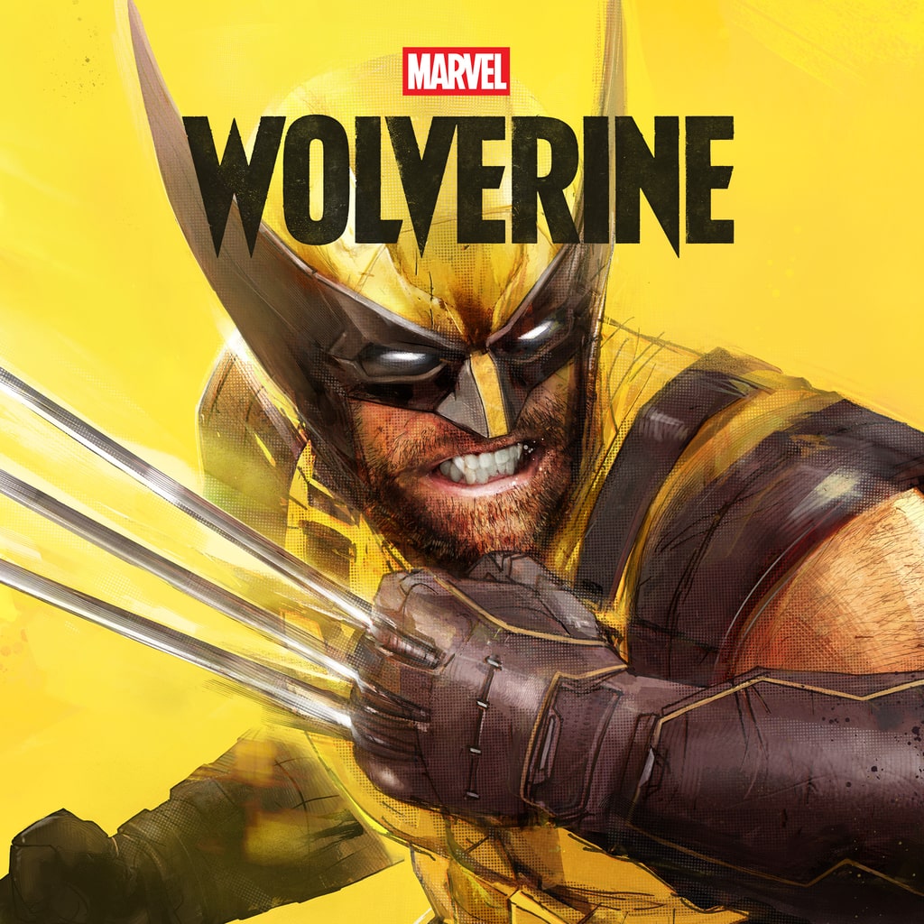 Key art officiel de Marvel's Wolverine sur PS5, Logan griffes sorties sur fond jaune