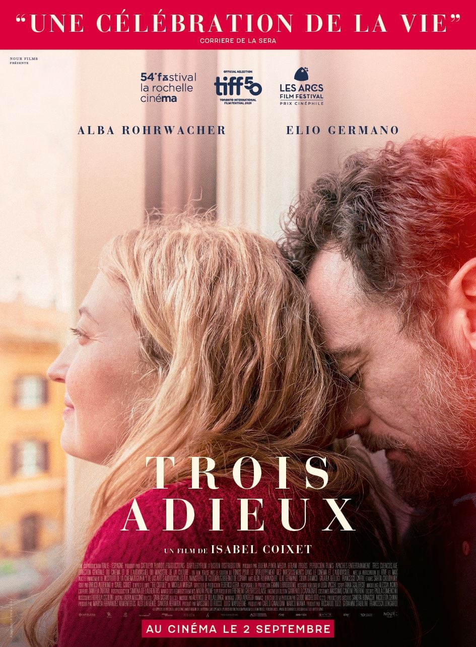Affiche du film Trois adieux d'Isabel Coixet avec Alba Rohrwacher et Elio Germano, sortie le 2 septembre