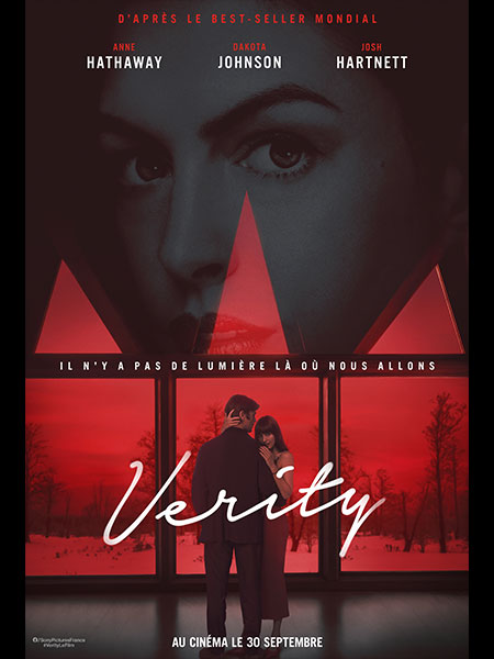 Affiche officielle du film Verity avec Anne Hathaway, Dakota Johnson et Josh Hartnett