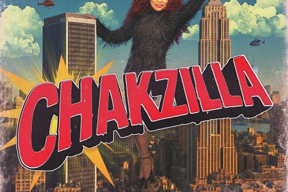 Pochette de l'album Chakzilla de Chaka Khan : la chanteuse en géante au-dessus de New York, style collage pop