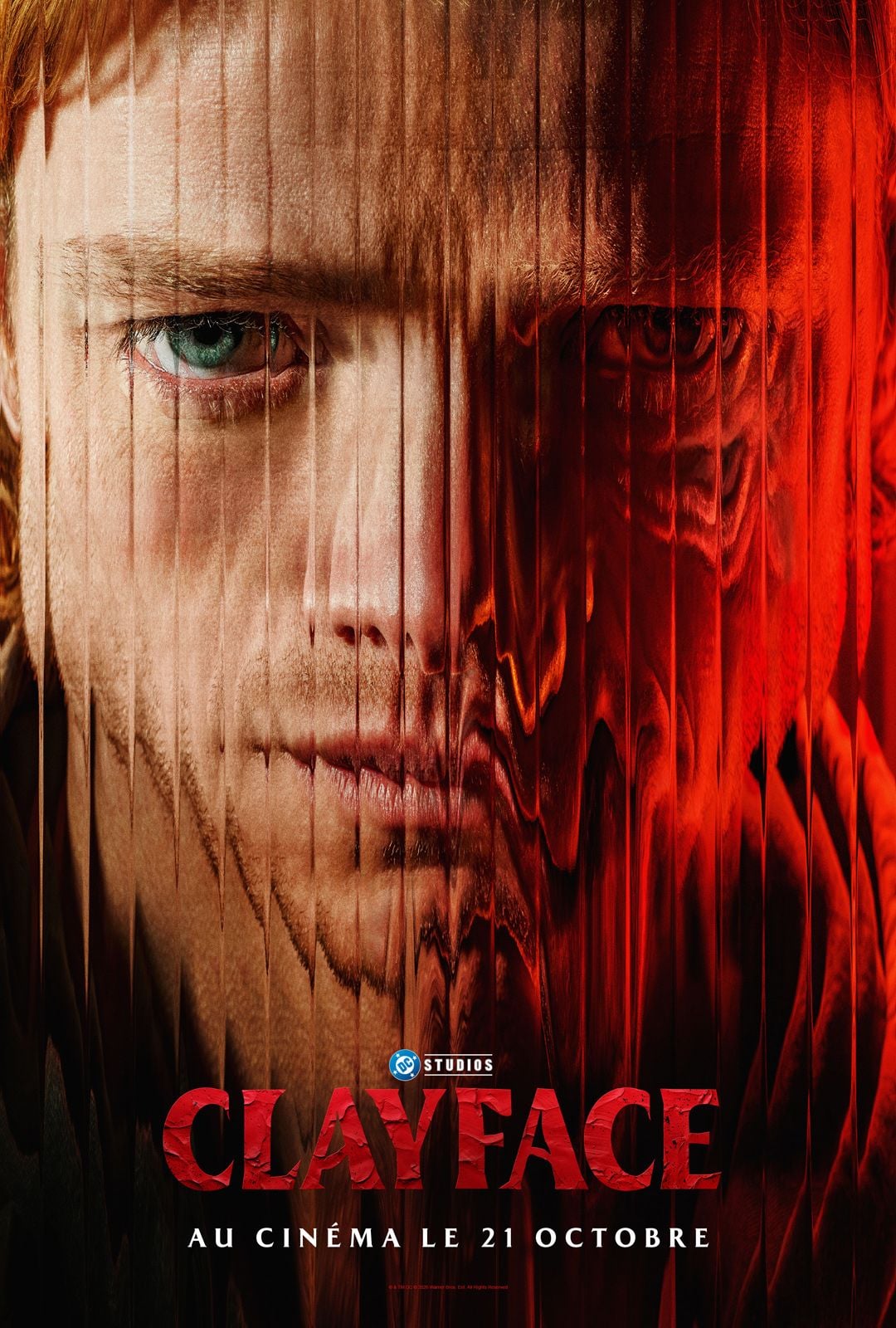 Affiche officielle du film Clayface (DC Studios), visage de Matt Hagen se changeant en argile rouge