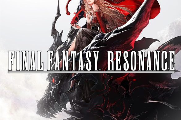 Jaquette PS5 officielle de Final Fantasy Resonance, une héroïne drapée de rouge assise sur un dragon noir