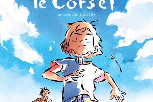 Affiche officielle du film d'animation Le Corset de Louis Clichy : un enfant court dans un champ de la Beauce sous un grand ciel bleu