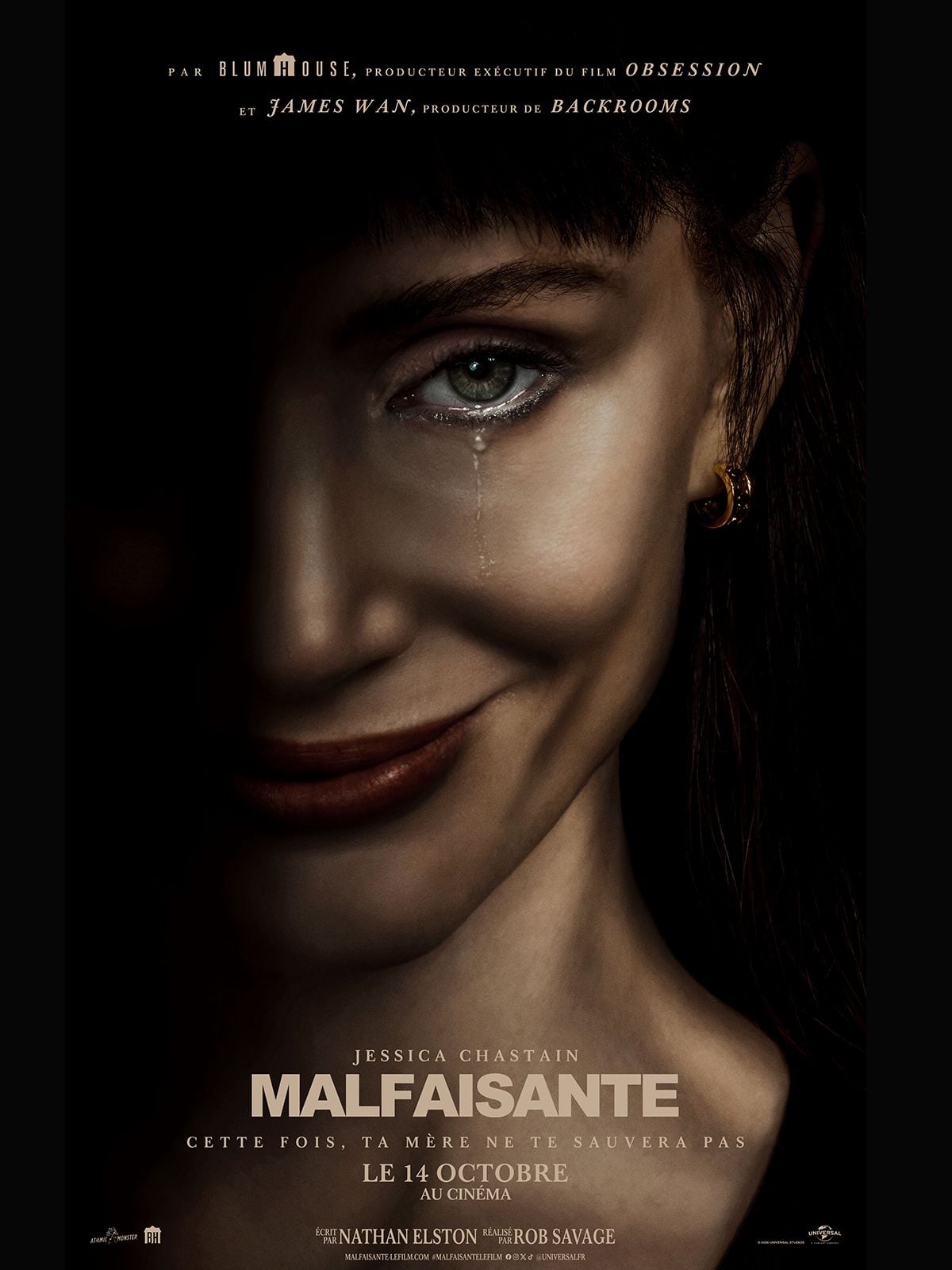 Affiche officielle du film Malfaisante avec Jessica Chastain, en salles le 14 octobre 2026