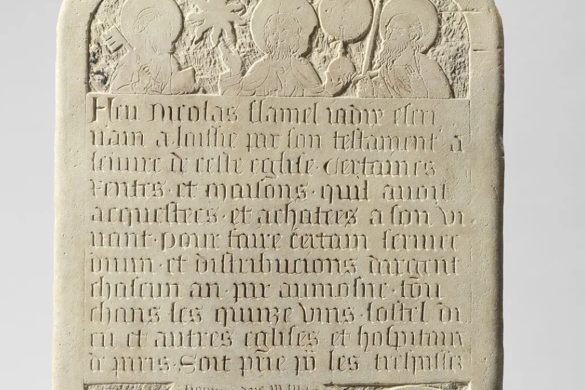 Pierre tombale gravée de Nicolas Flamel, pièce exposée au musée de Cluny