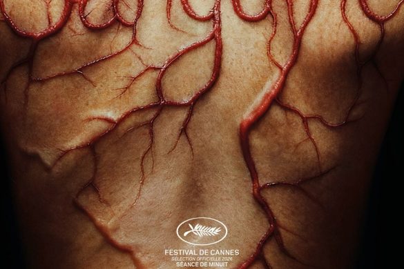 Affiche officielle du film Sanguine de Marion Le Corroller : un dos sur lequel le titre se dessine en veines saillantes