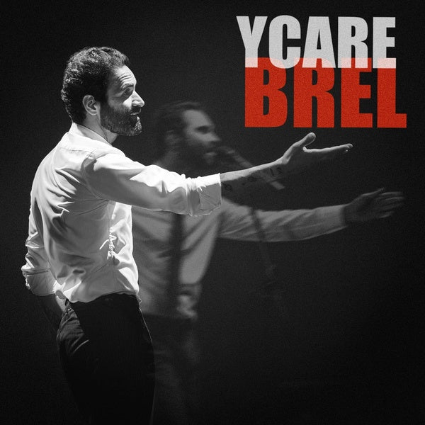 Pochette de l'album Brel d'Ycare, en noir et blanc avec le titre en rouge